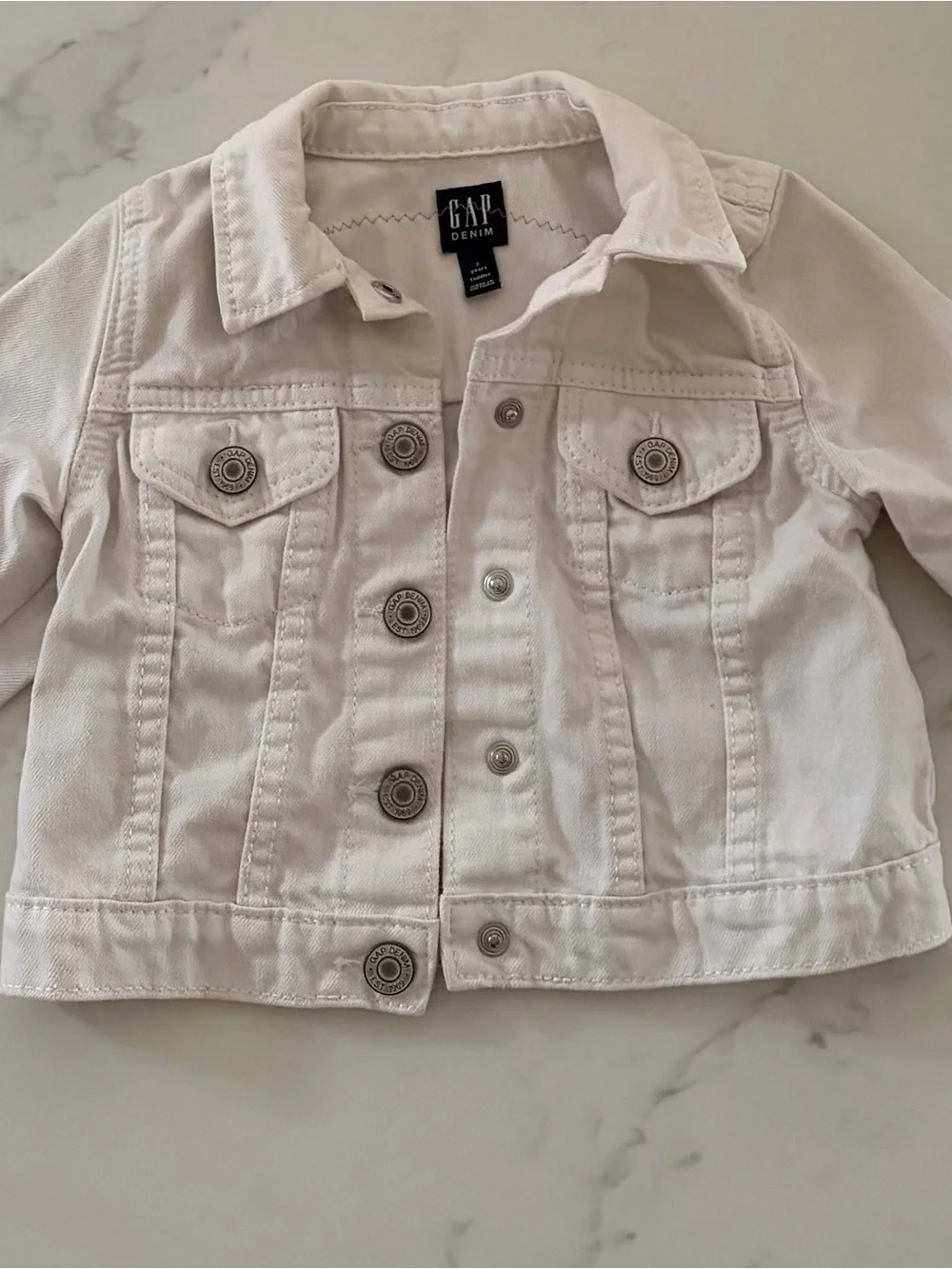 Girls' White Nautical Patch Denim Jacket with Lighthouse Print